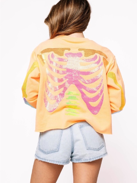 Queen of Sparkles Orange Skeleton Sweatshirt Size S *Damaged* - Picture 7 of 7